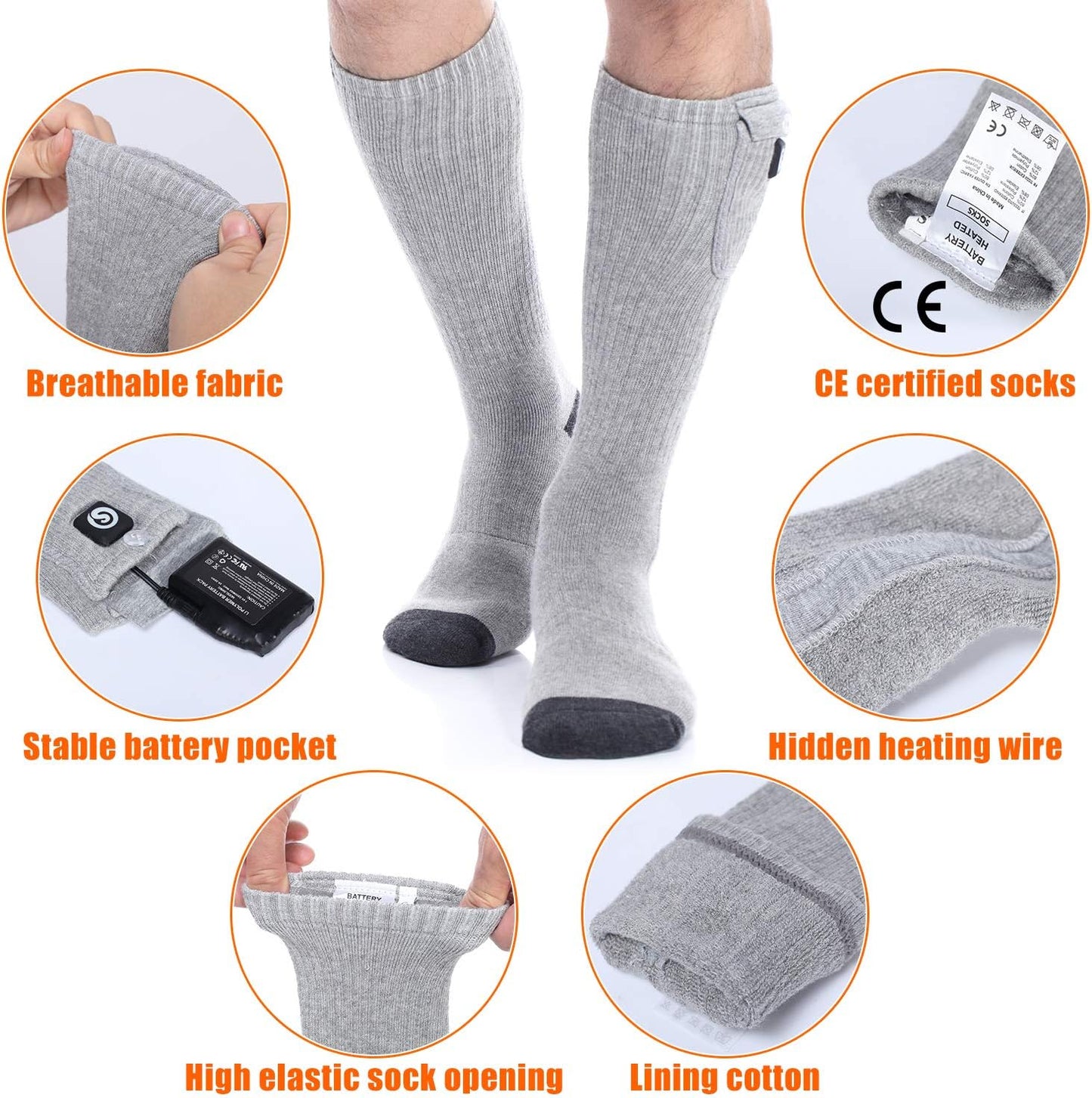 Heated Socks for Men Women, Electric Socks with 7.4V 2200mAh Rechargeable