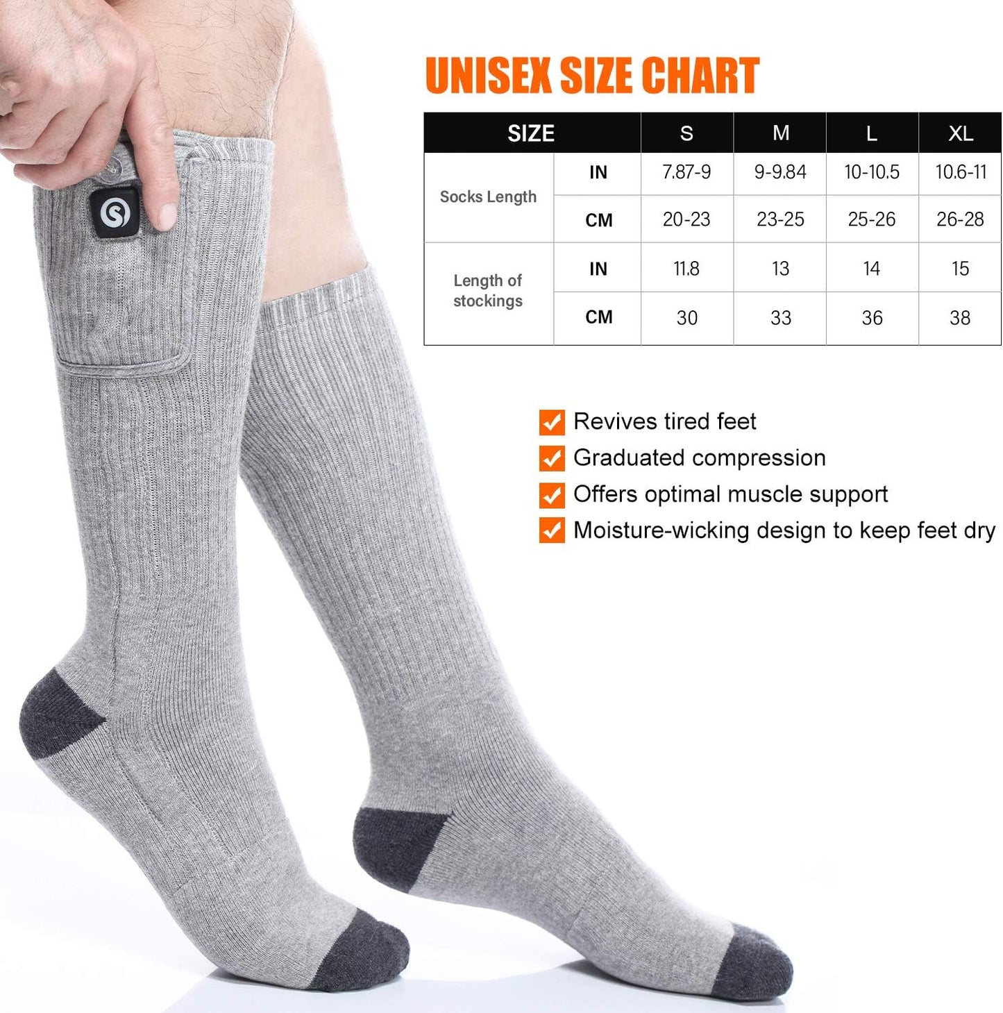 Heated Socks for Men Women, Electric Socks with 7.4V 2200mAh Rechargeable